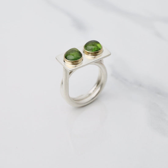 RNG Two Stone Green Tourmaline Monument Ring