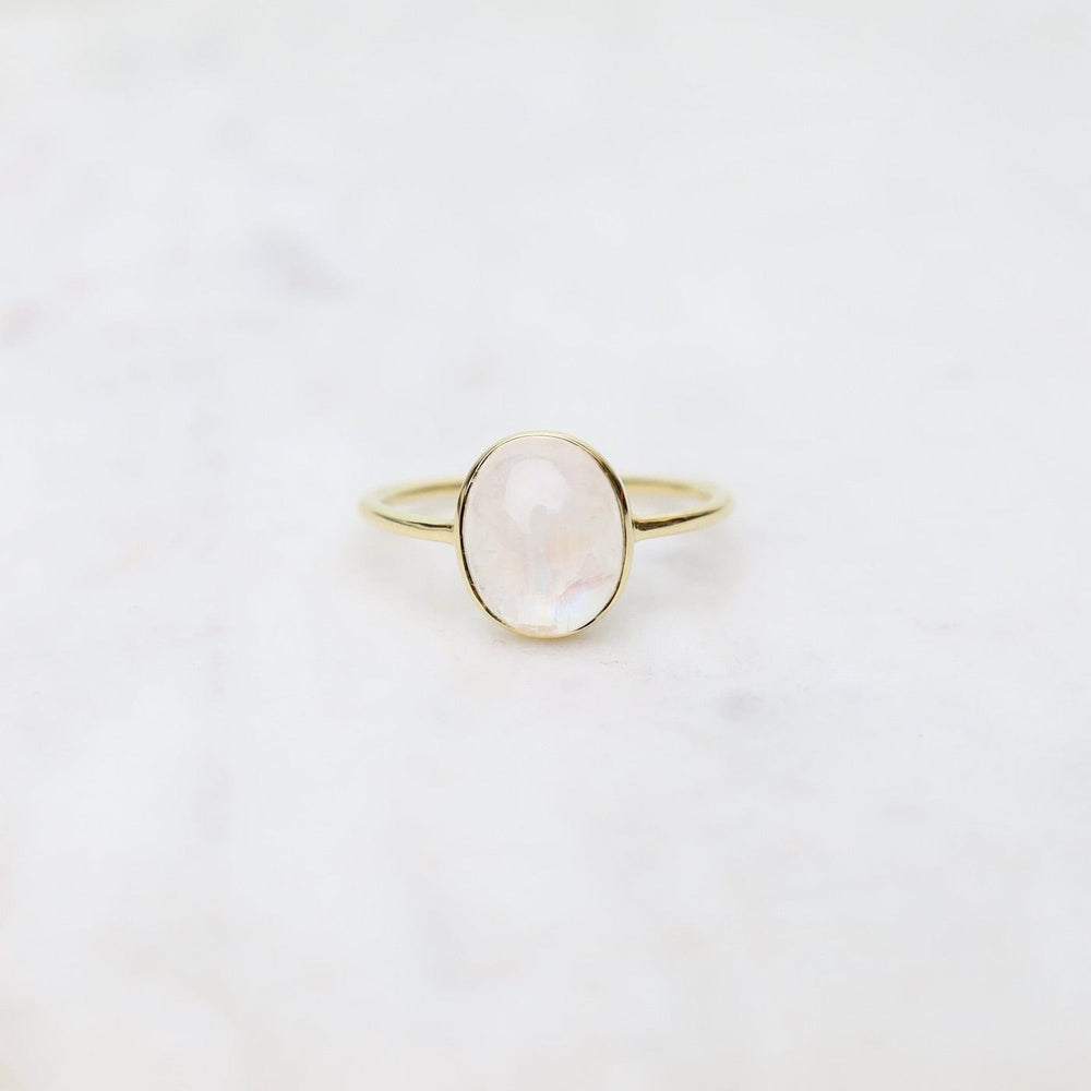 RNG-VERM Gold Vermeil Bezel Set Rainbow Moonstone Cabochon Ring