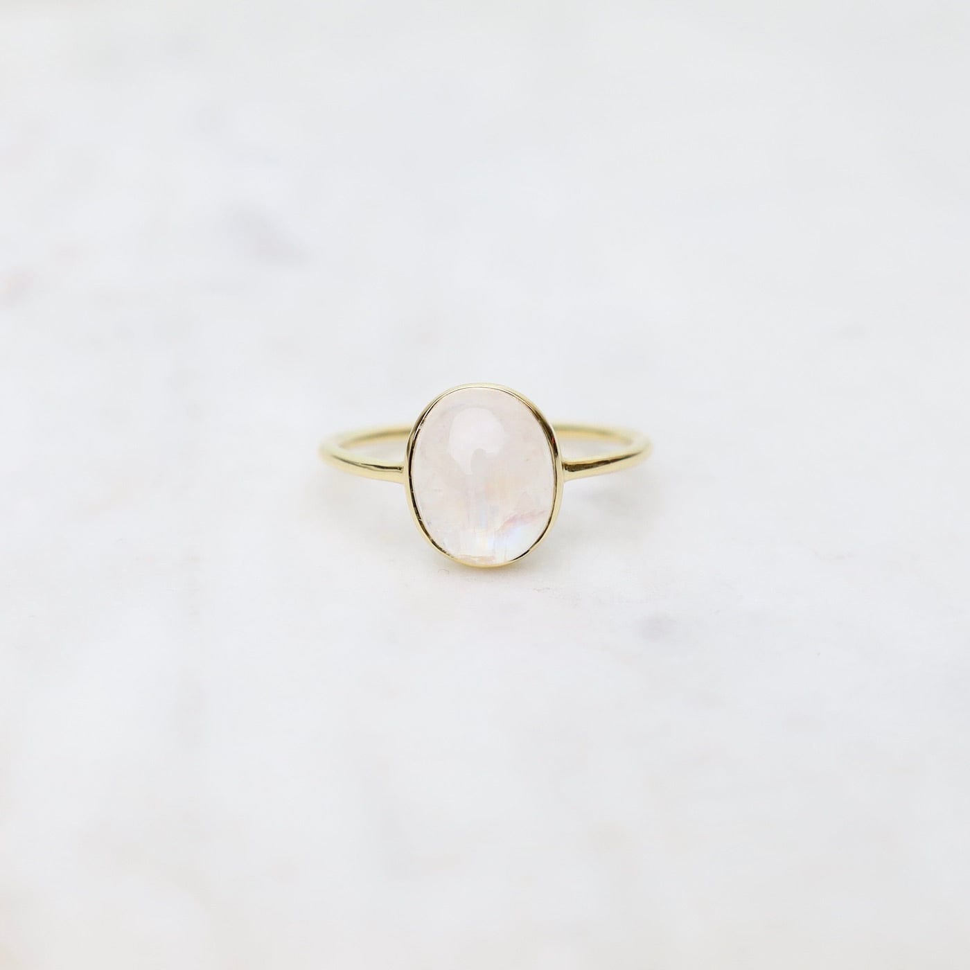 RNG-VERM Gold Vermeil Bezel Set Rainbow Moonstone Cabochon Ring