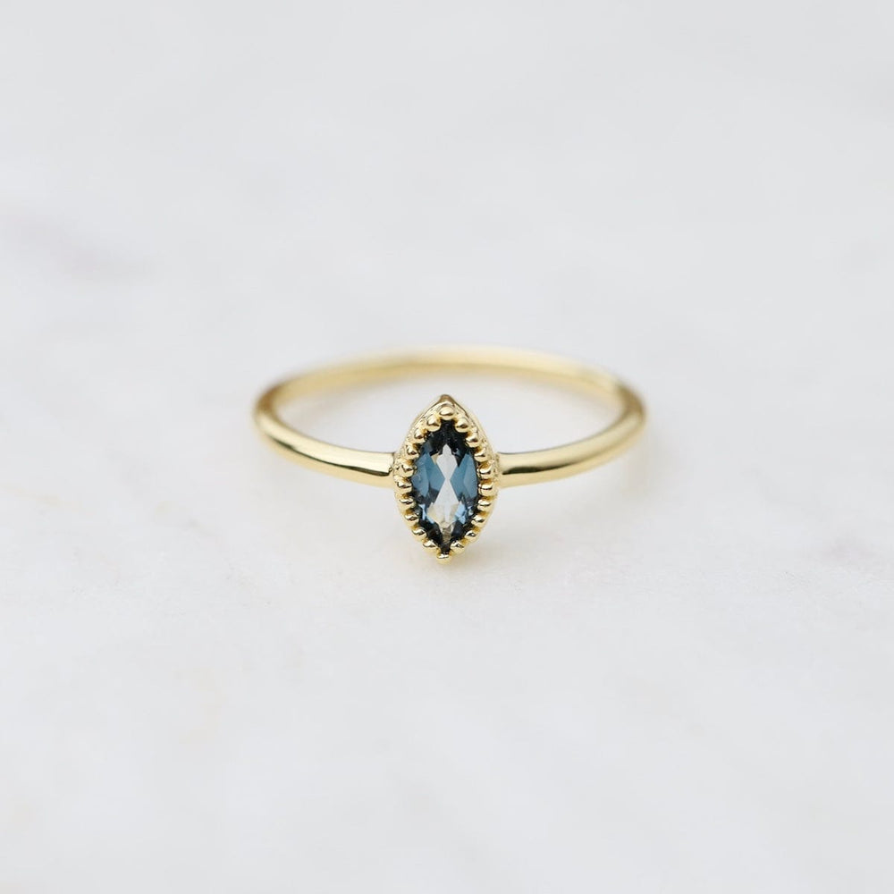 RNG-VERM Gold Vermeil Marquis Cut Milgrain Edge Ring - London Blue Topaz