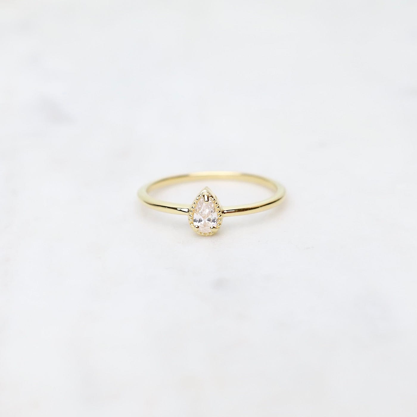 RNG-VERM Gold Vermeil Pear Cut CZ Milgrain Edge Ring