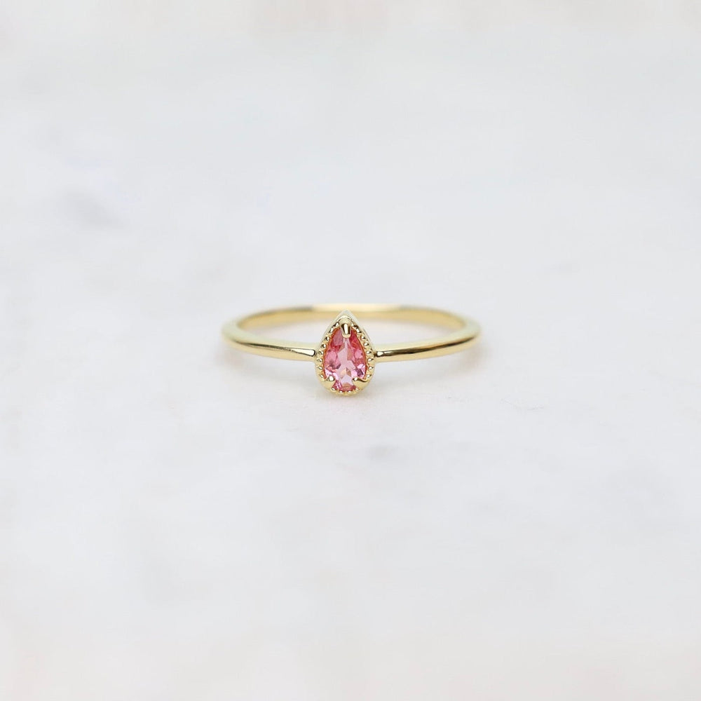 RNG-VERM Gold Vermeil Pear Cut Pink Tourmaline Milgrain Edge Ring