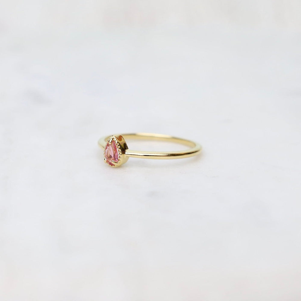 
                  
                    RNG-VERM Gold Vermeil Pear Cut Pink Tourmaline Milgrain Edge Ring
                  
                