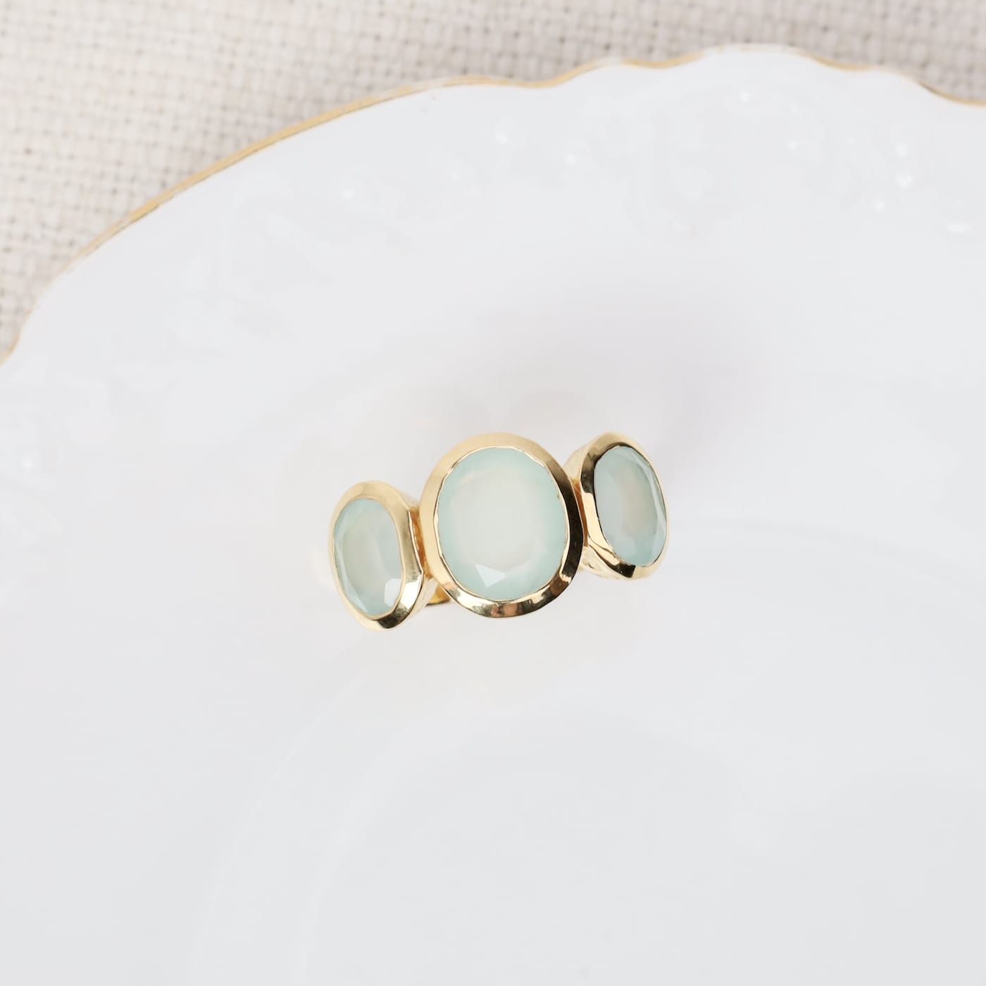 RNG-VRM 24k Gold Vermeil 3 Stone Ring - Blue Chalcedony
