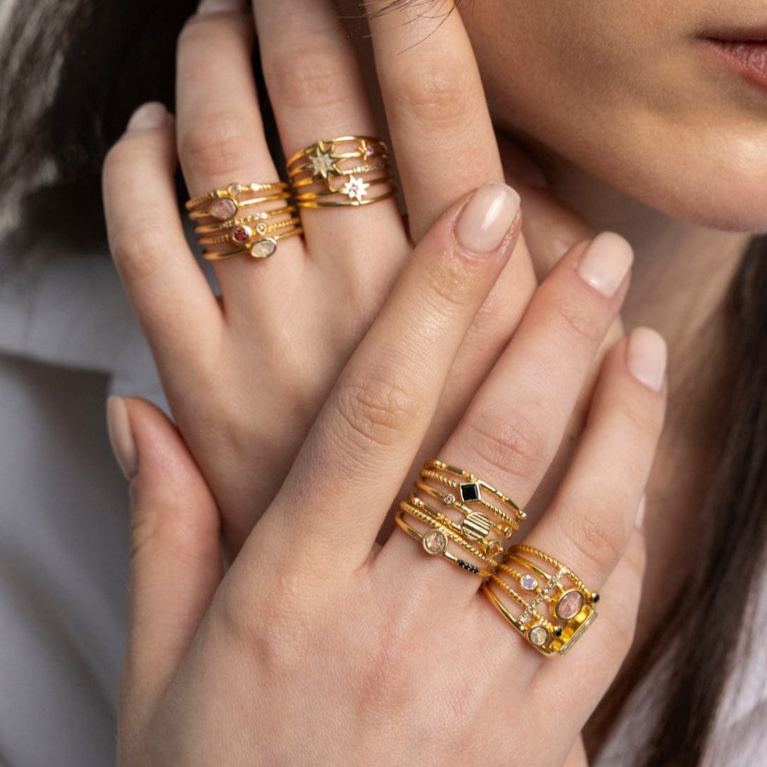 RNG-VRM Roseus Gold Vermeil Ring Stack -Sliced raw uncut d