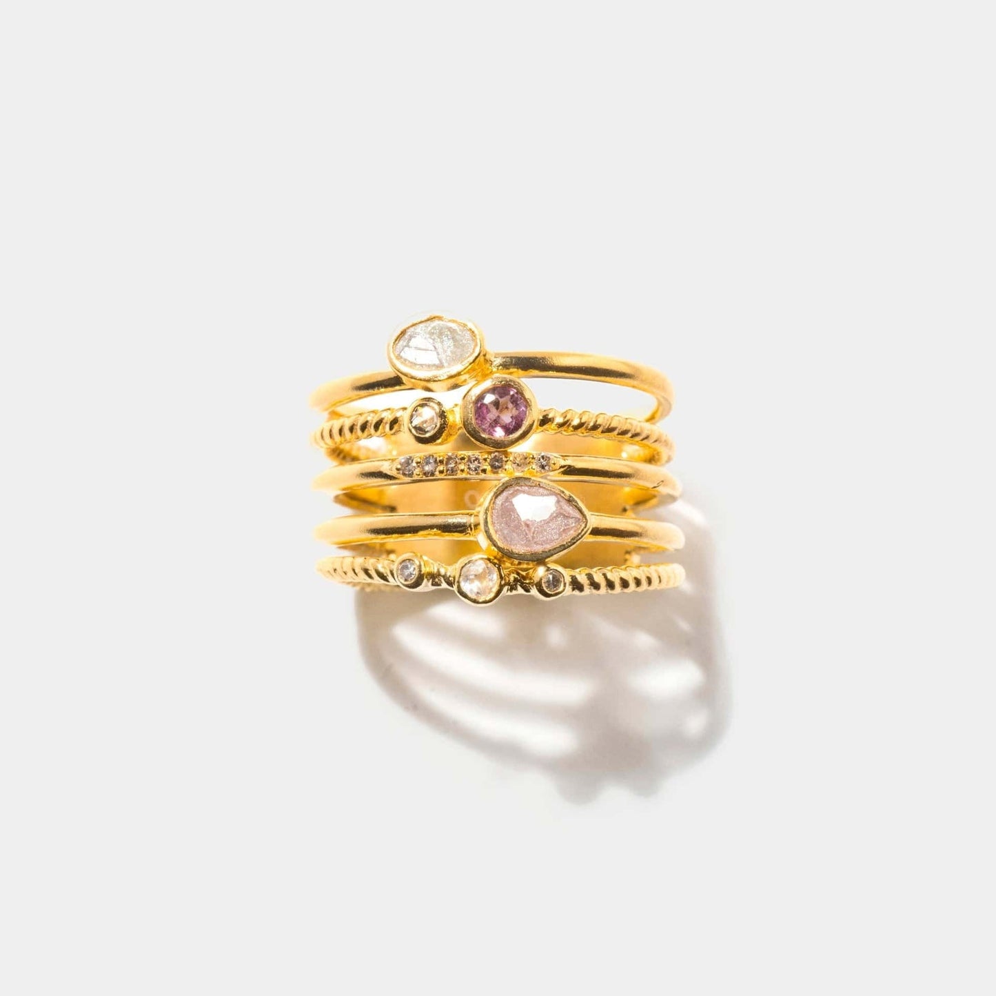 RNG-VRM Roseus Gold Vermeil Ring Stack -Sliced raw uncut d