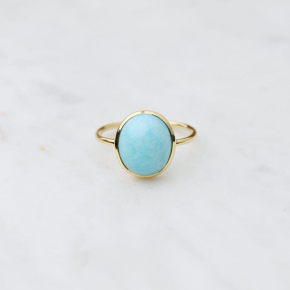 RNG-VRM Simple Bezel-Set Cabochon Amazonite Ring - Gold Vermeil