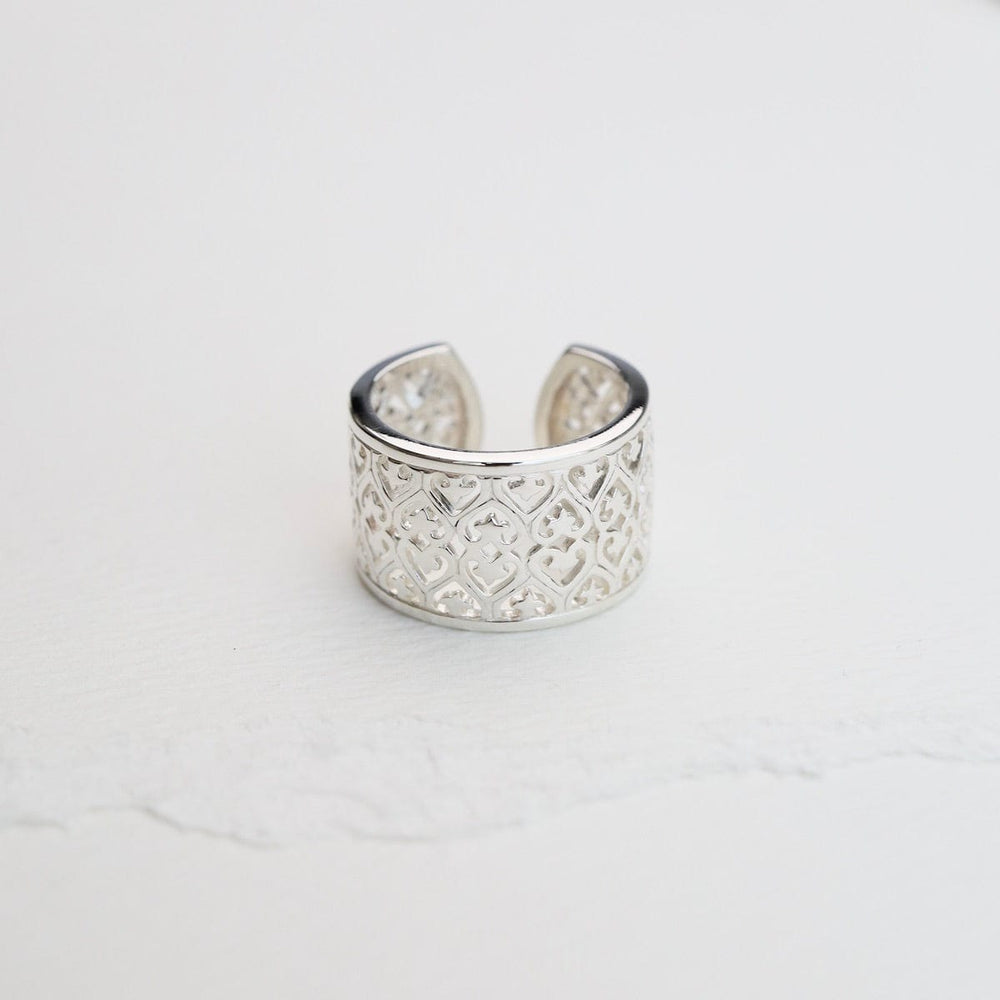 RNG Wide Silver Filigree & Heart Ring - Adjustable