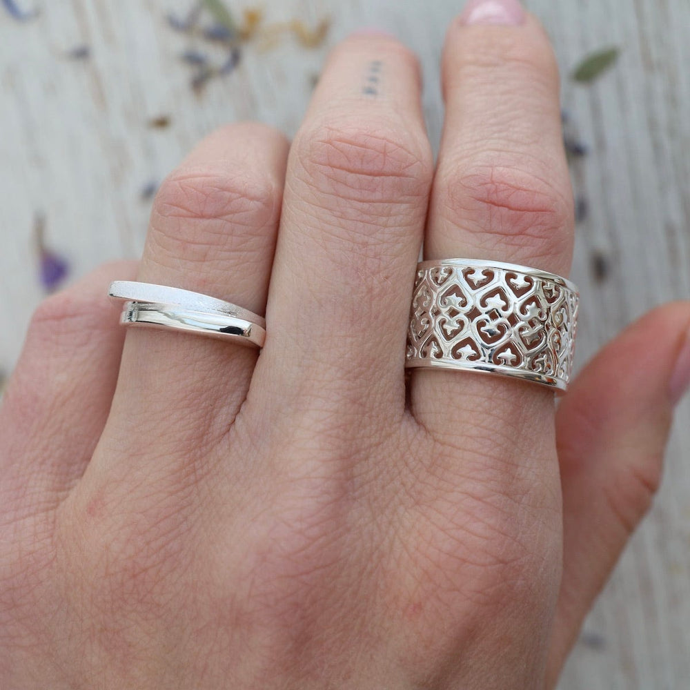 RNG Wide Silver Filigree & Heart Ring - Adjustable