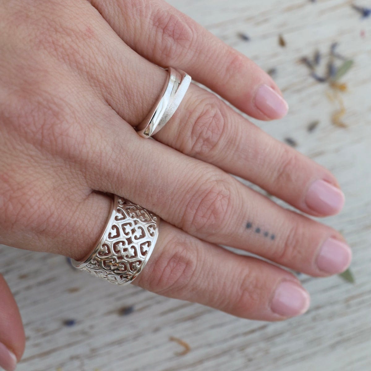 RNG Wide Silver Filigree & Heart Ring - Adjustable