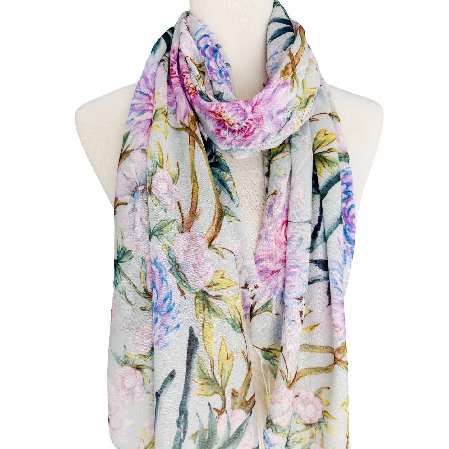 SCRF Aqua-Lavender Floral Scarf