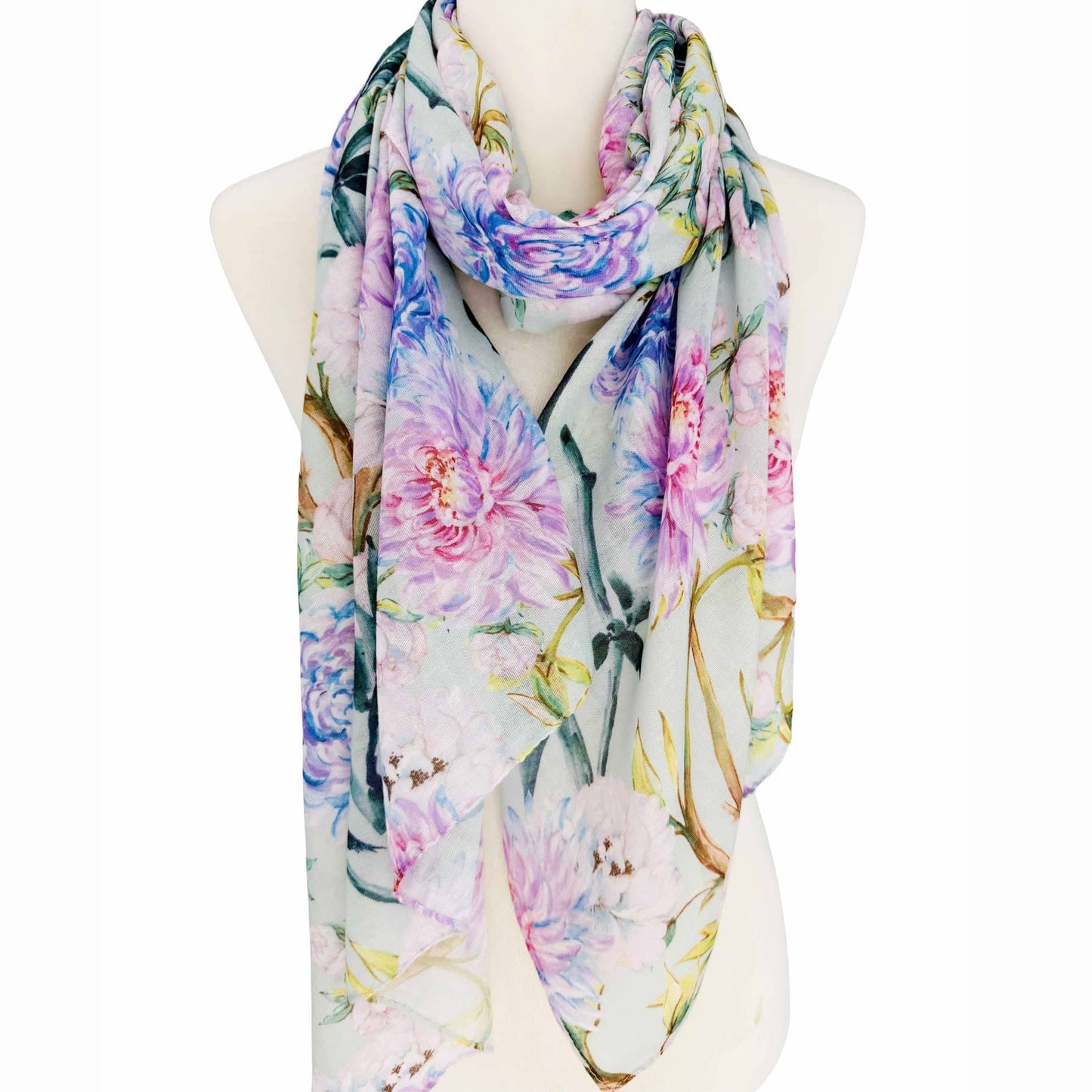 SCRF Aqua-Lavender Floral Scarf