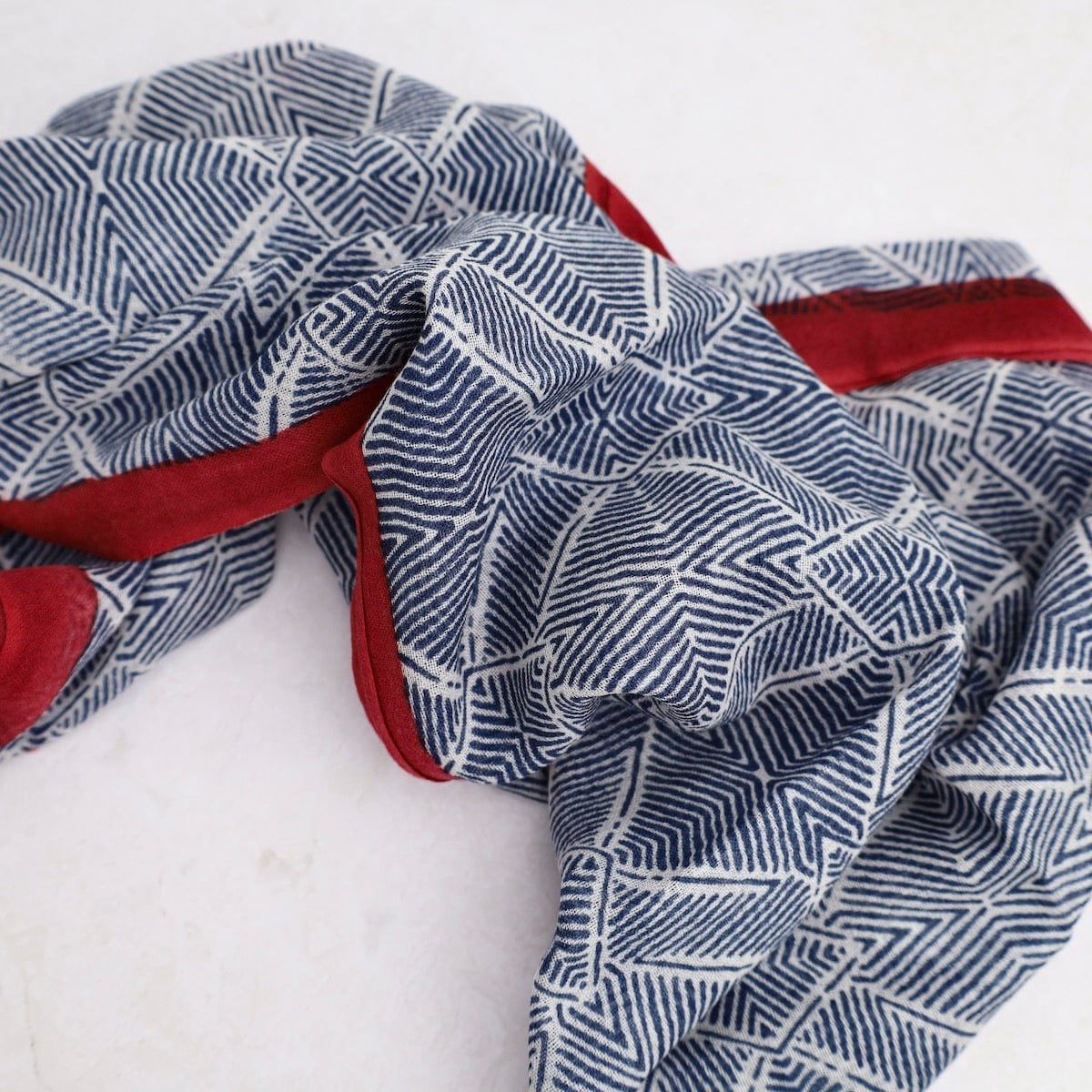 SCRF Asami Wool Scarf & Wrap ~ Navy Red Geo