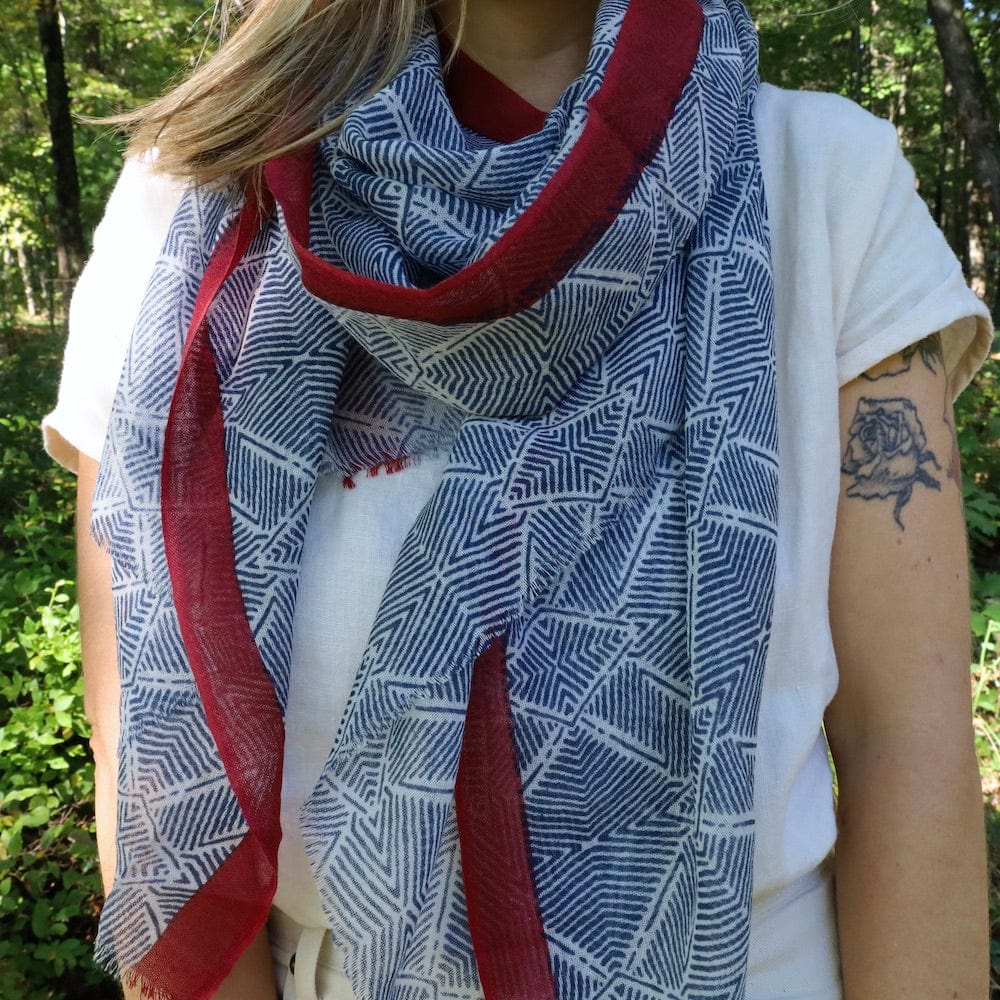 SCRF Asami Wool Scarf & Wrap ~ Navy Red Geo