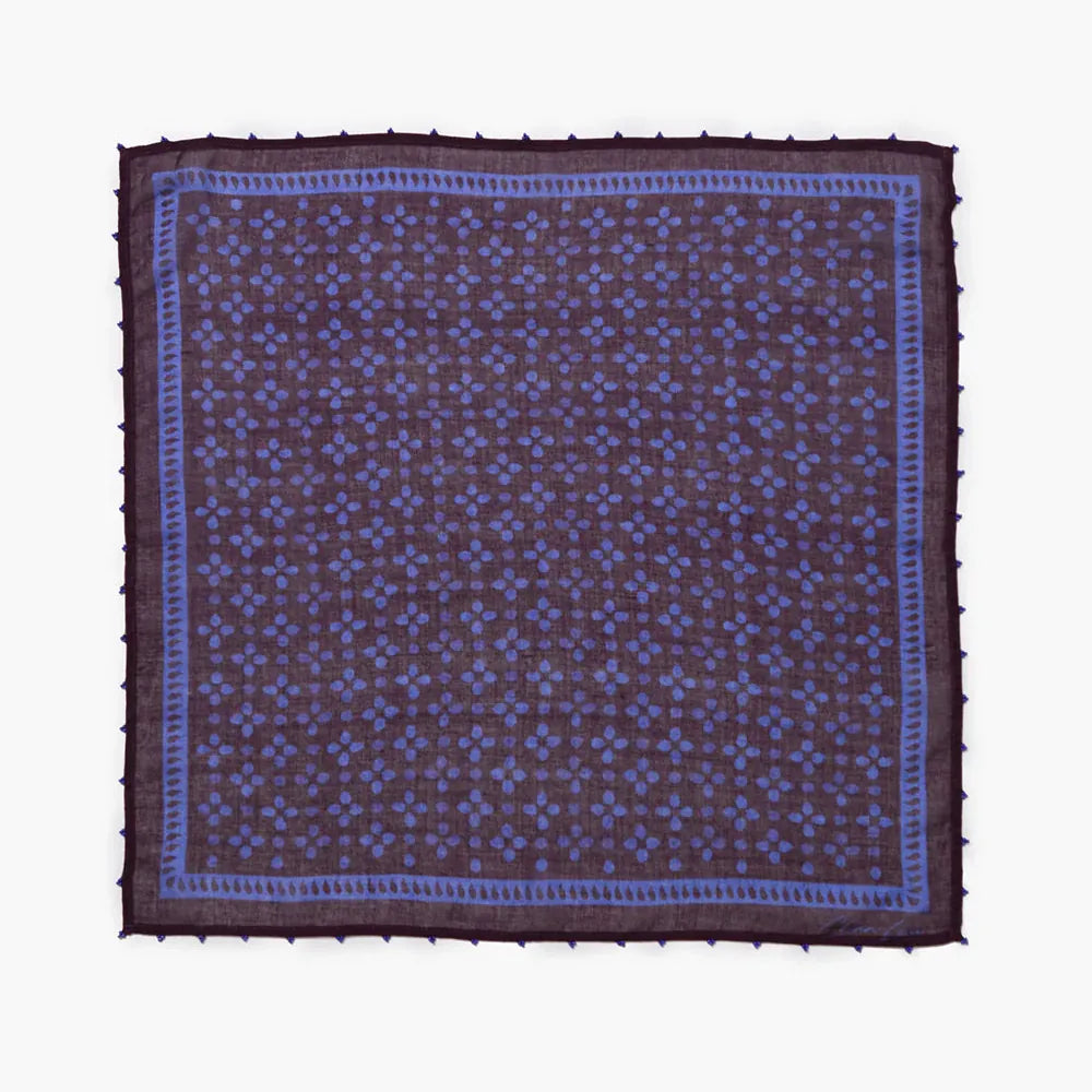 SCRF Beaded Floral Bandana Lapis 20"x20"