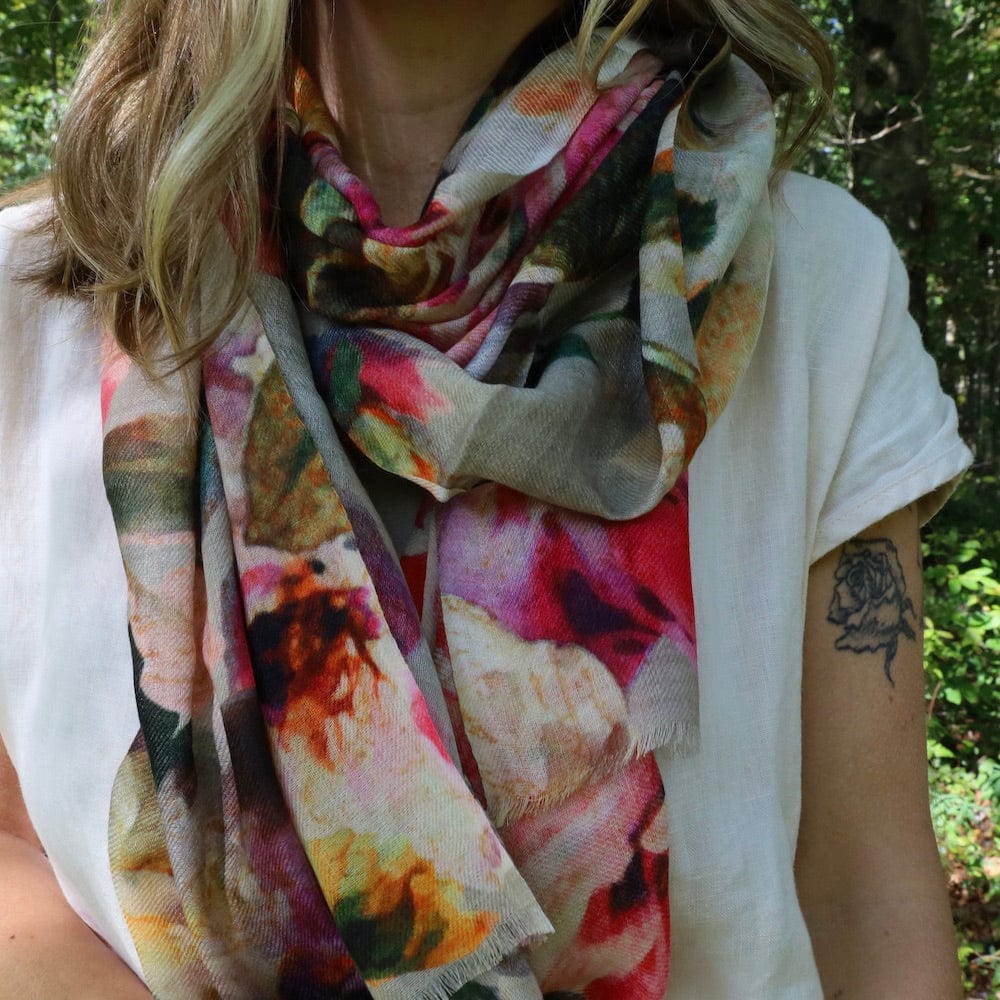 
                      
                        SCRF Bloom Wool Modal Scarf - Grey-Pink Floral
                      
                    