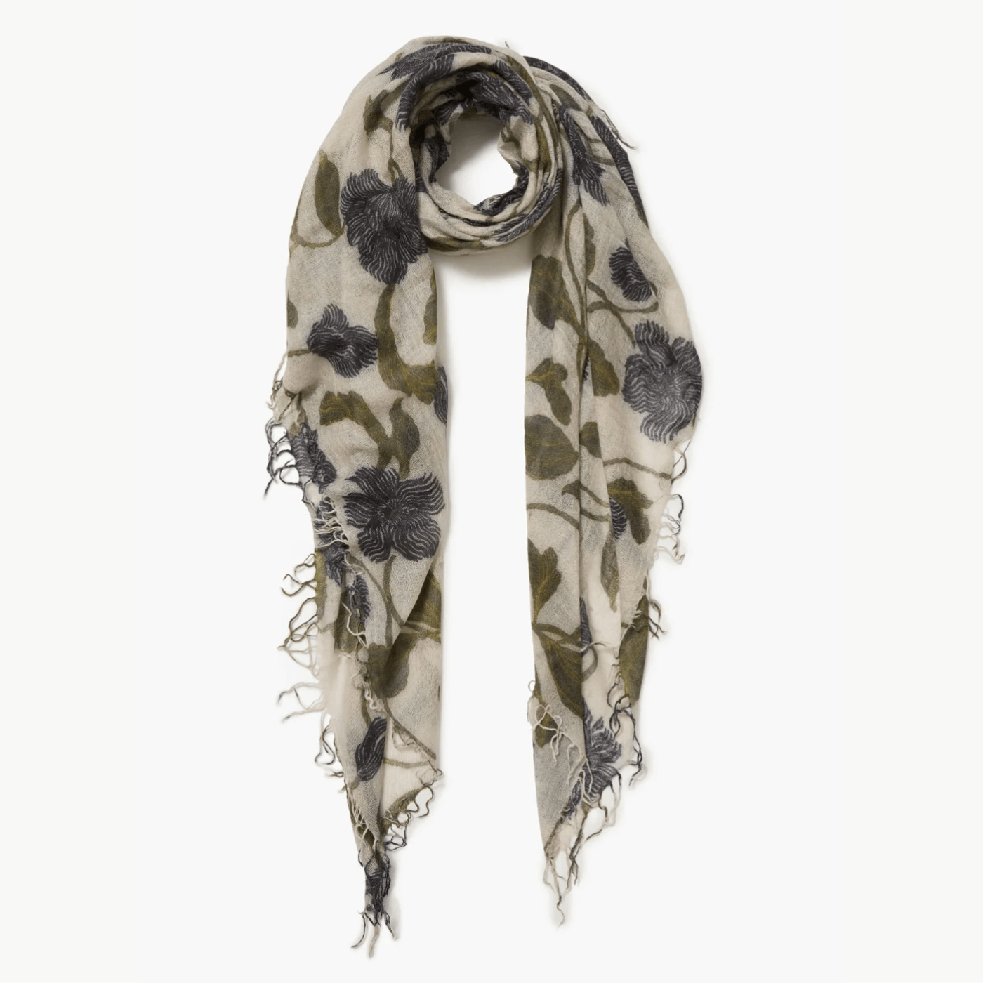 SCRF Cashmere and Silk Scarf Creme Morning Glory Floral