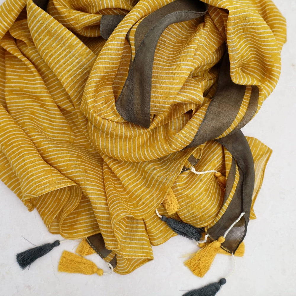 
                  
                    SCRF Cotton Scarf - Mustard & Grey with Tassels
                  
                