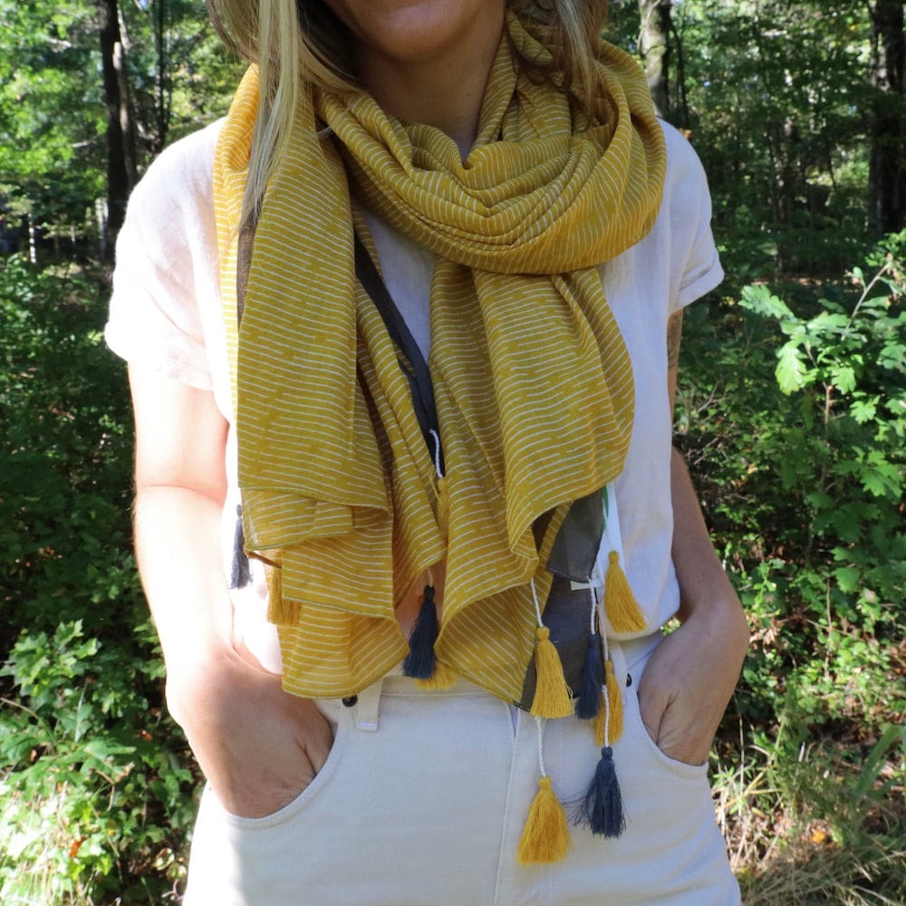 
                  
                    SCRF Cotton Scarf - Mustard & Grey with Tassels
                  
                