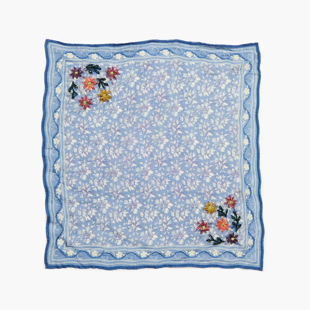 SCRF Embroidered Floral Bandana Porcelain Blue