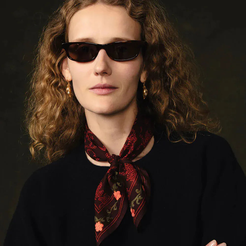 SCRF Embroidered Kantha Floral Bandana Wine