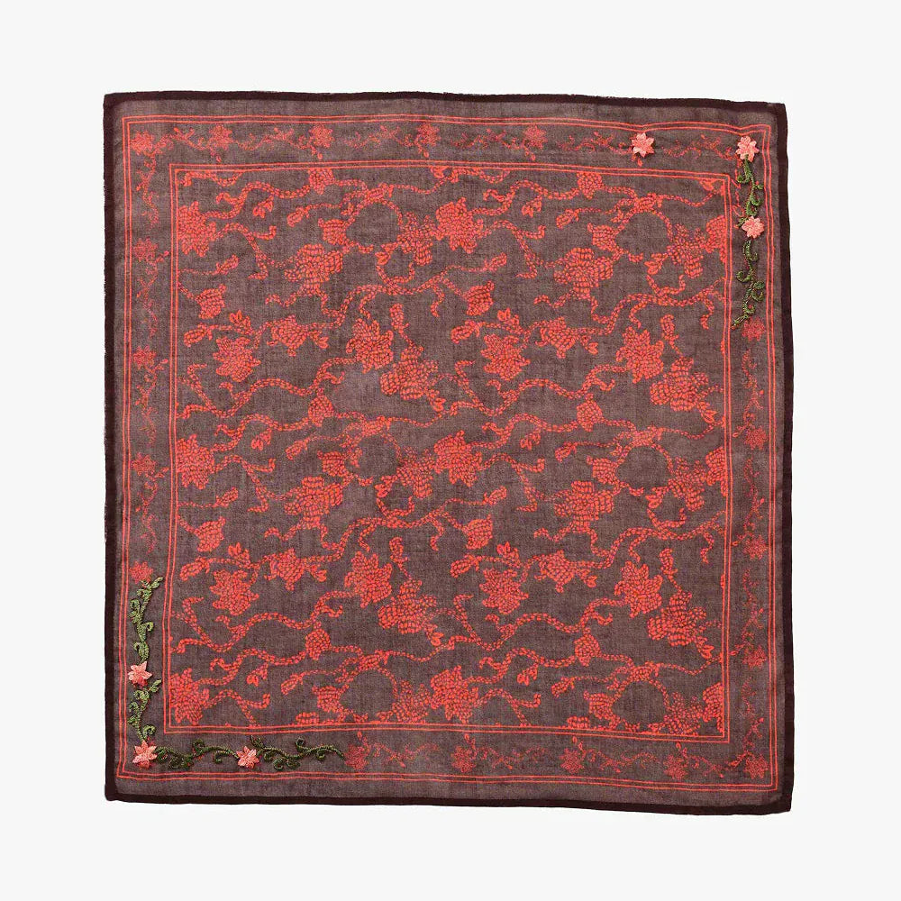 SCRF Embroidered Kantha Floral Bandana Wine