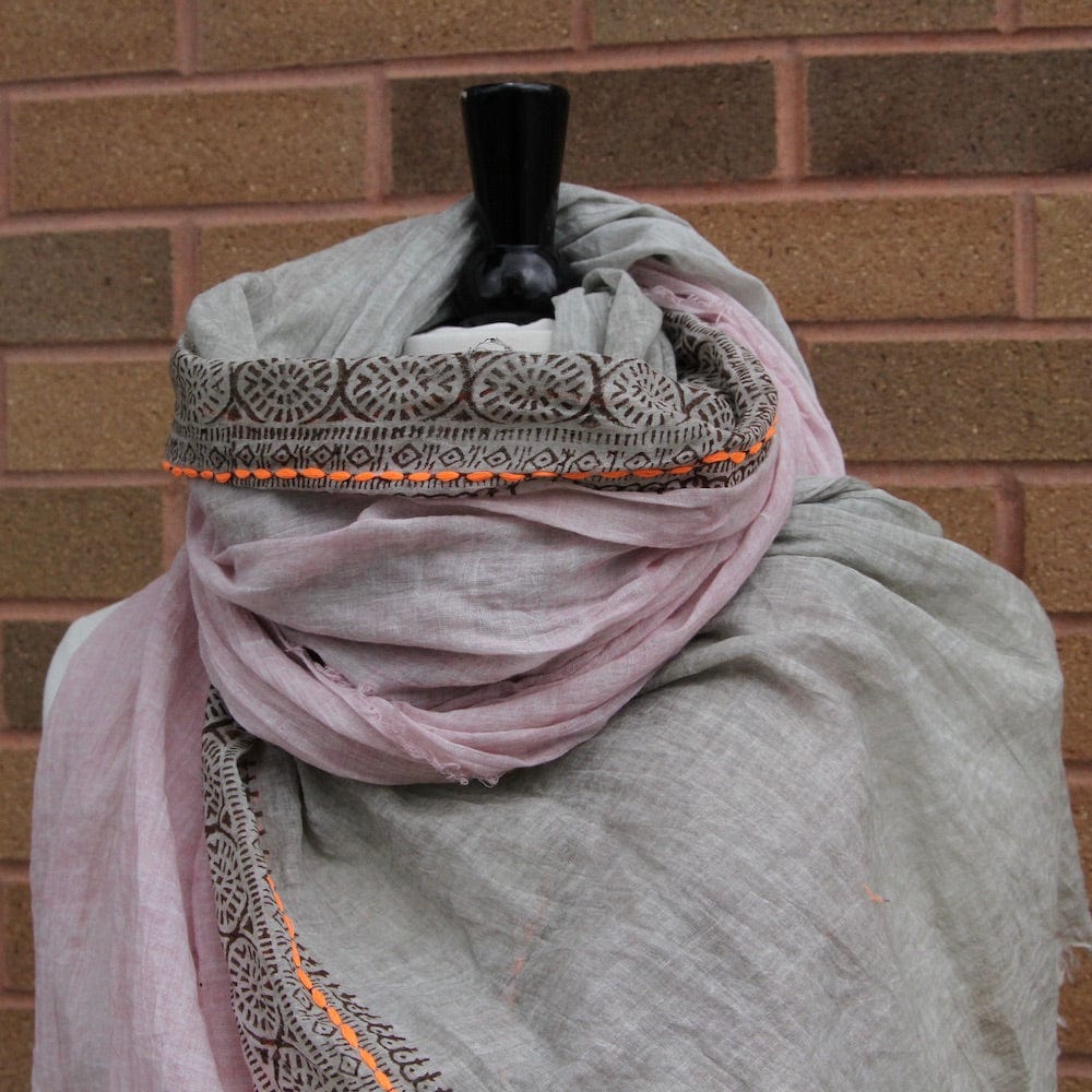 SCRF Embroidered With Tassles in Muted Dusty Rose Cotton Scarf