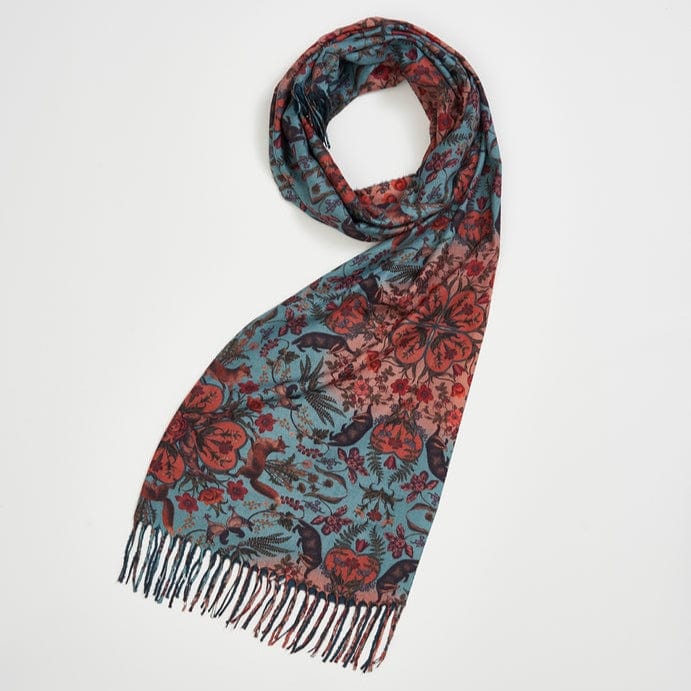 SCRF Folksy Fox Teal Scarf with Tassels