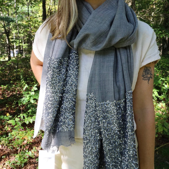 SCRF Grey Wool/Silk Scarf With Sequins