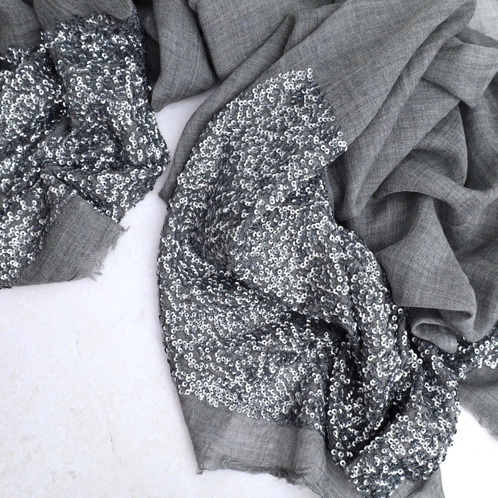 SCRF Grey Wool/Silk Scarf With Sequins