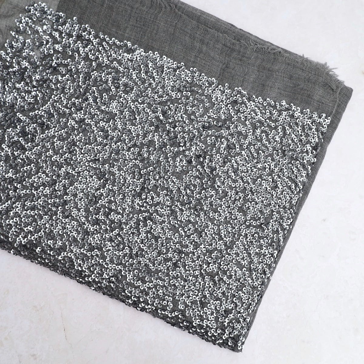 Grey Wool/Silk Scarf With Sequins