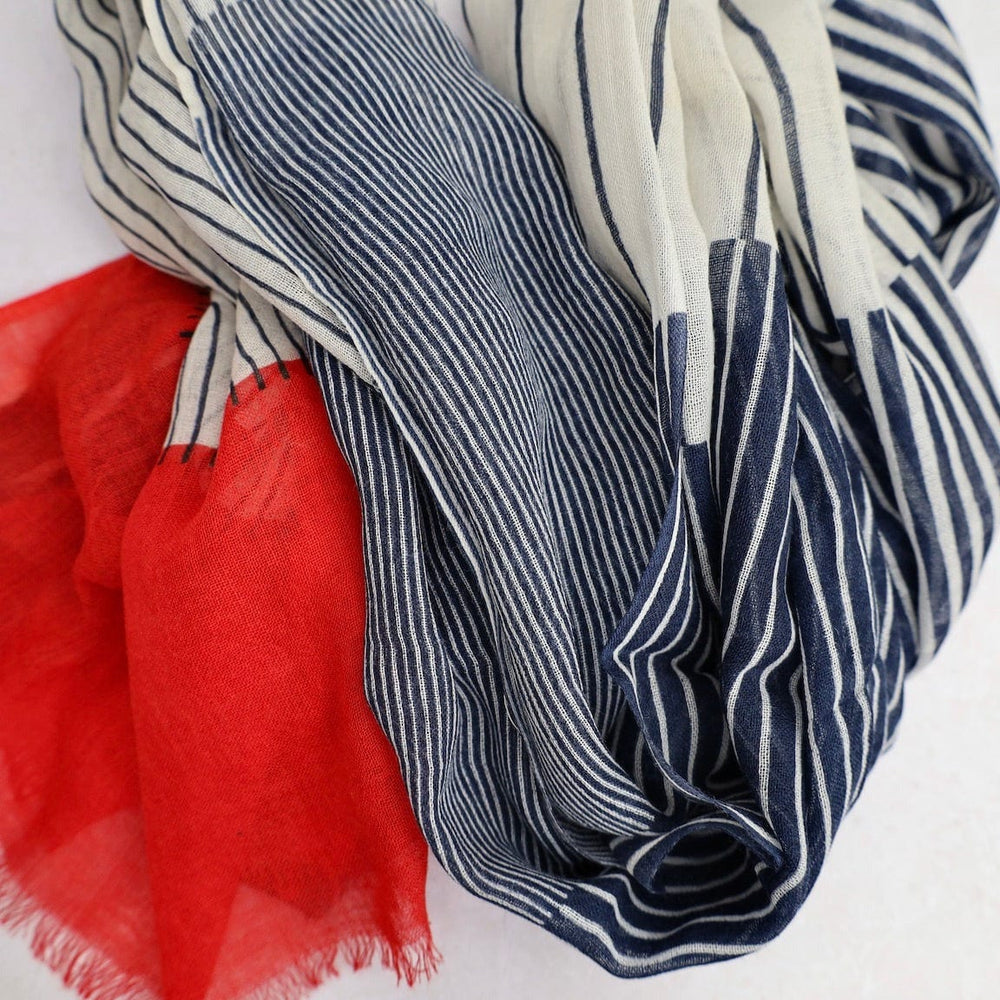 
                      
                        SCRF Harper Wool Scarf & Wrap in Navy & Red Stripes
                      
                    