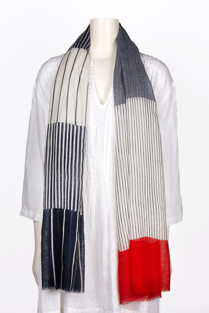 
                      
                        SCRF Harper Wool Scarf & Wrap in Navy & Red Stripes
                      
                    