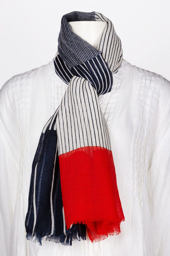 SCRF Harper Wool Scarf & Wrap in Navy & Red Stripes