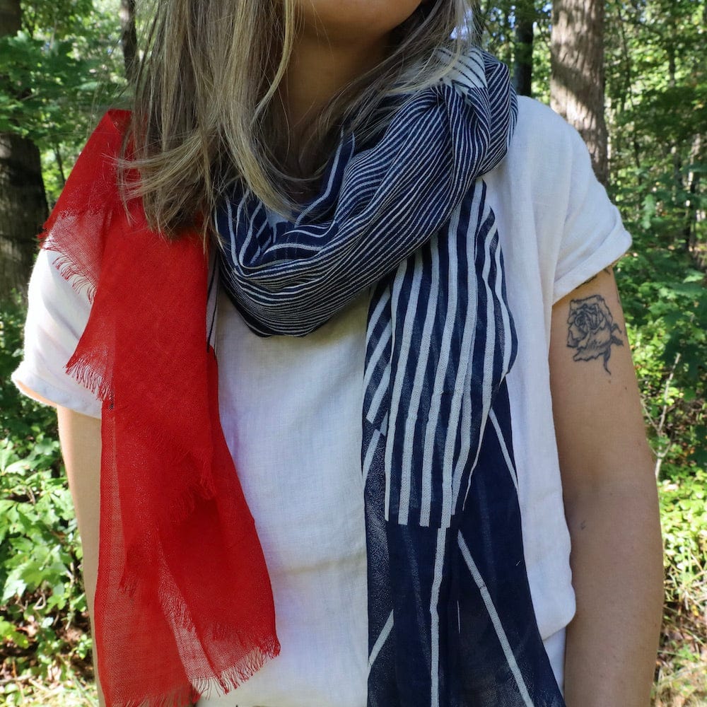 
                      
                        SCRF Harper Wool Scarf & Wrap in Navy & Red Stripes
                      
                    