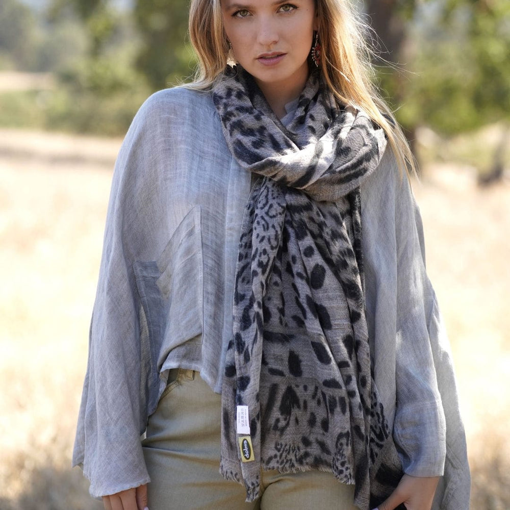 SCRF Himalayan Leopard Print Wool Scarf/Wrap Grey