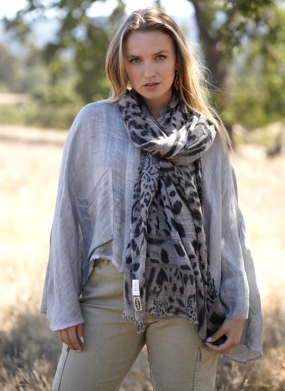 SCRF Himalayan Leopard Print Wool Scarf/Wrap Grey