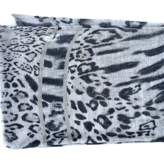 SCRF Himalayan Leopard Print Wool Scarf/Wrap Grey