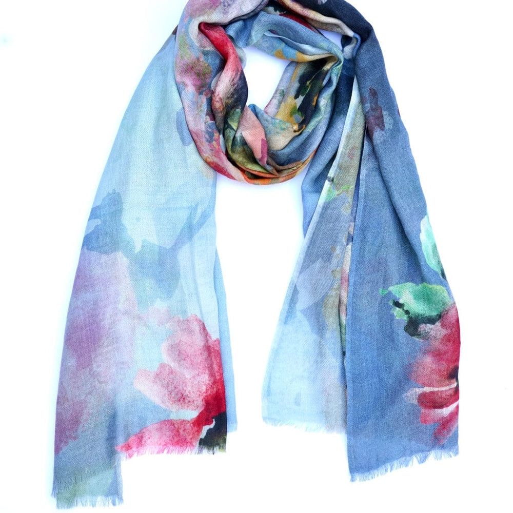 SCRF Isparta Floral Wool Scarf/Wrap - Blue