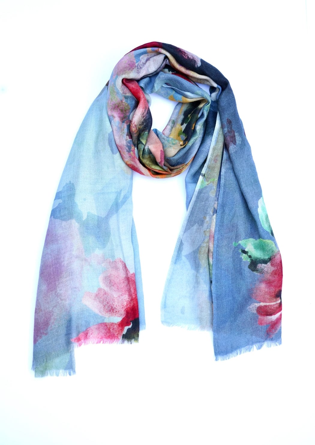 SCRF Isparta Floral Wool Scarf/Wrap - Blue