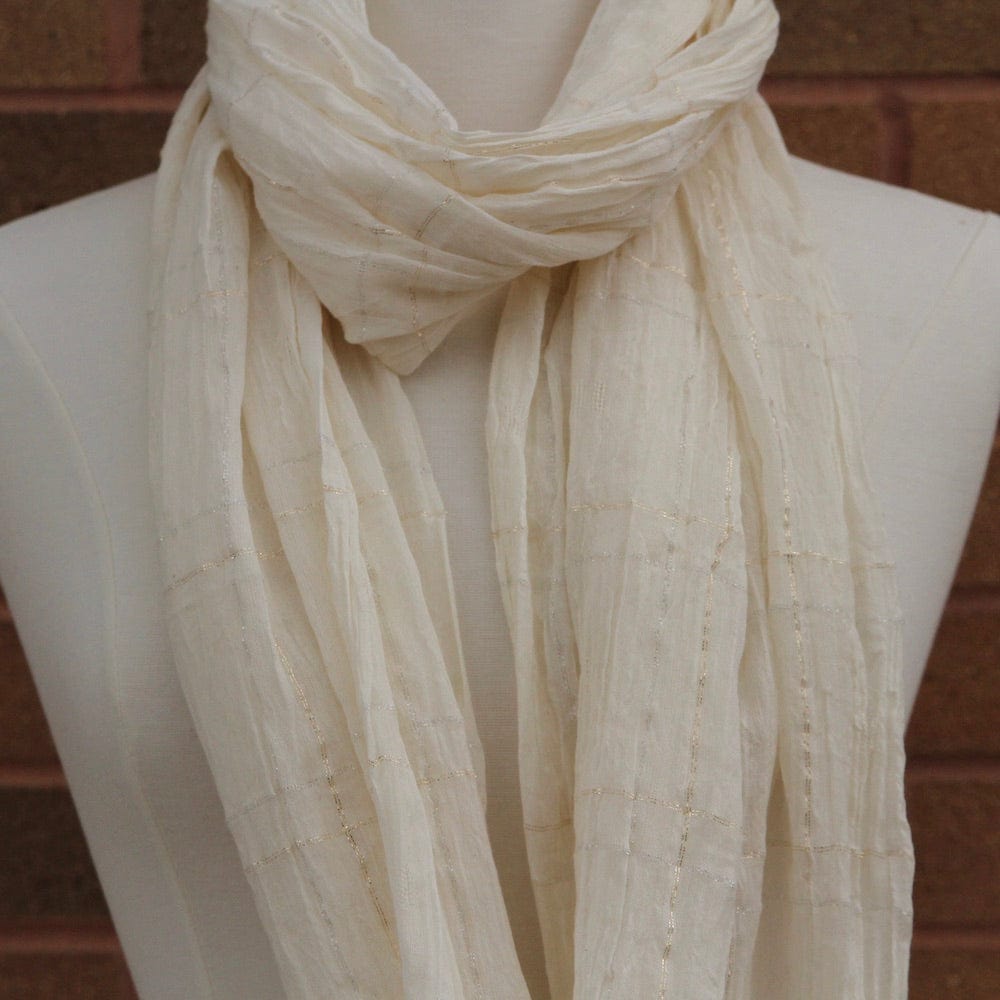 SCRF Ivory Cotton with Silver and Gold Matallic Threads Scarf