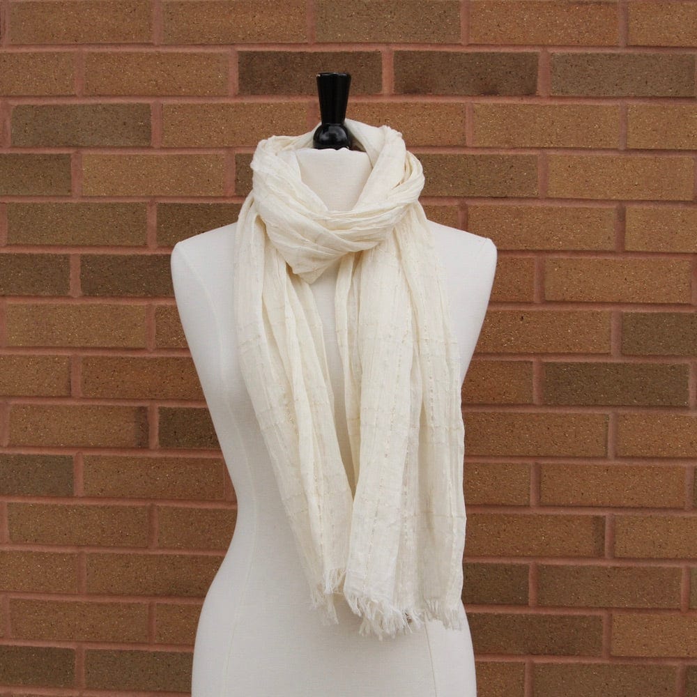 SCRF Ivory Cotton with Silver and Gold Matallic Threads Scarf