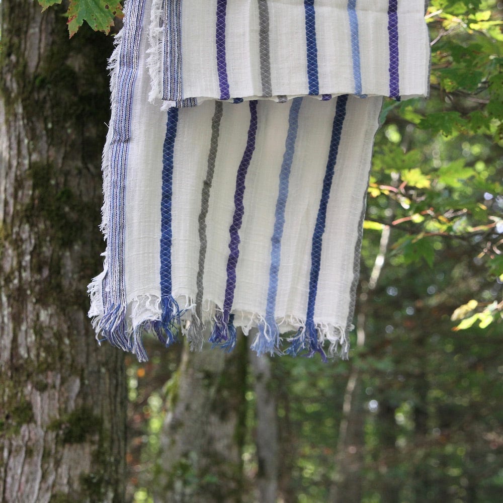 SCRF Ivory With Bright Blue Stripes Cotton Scarf