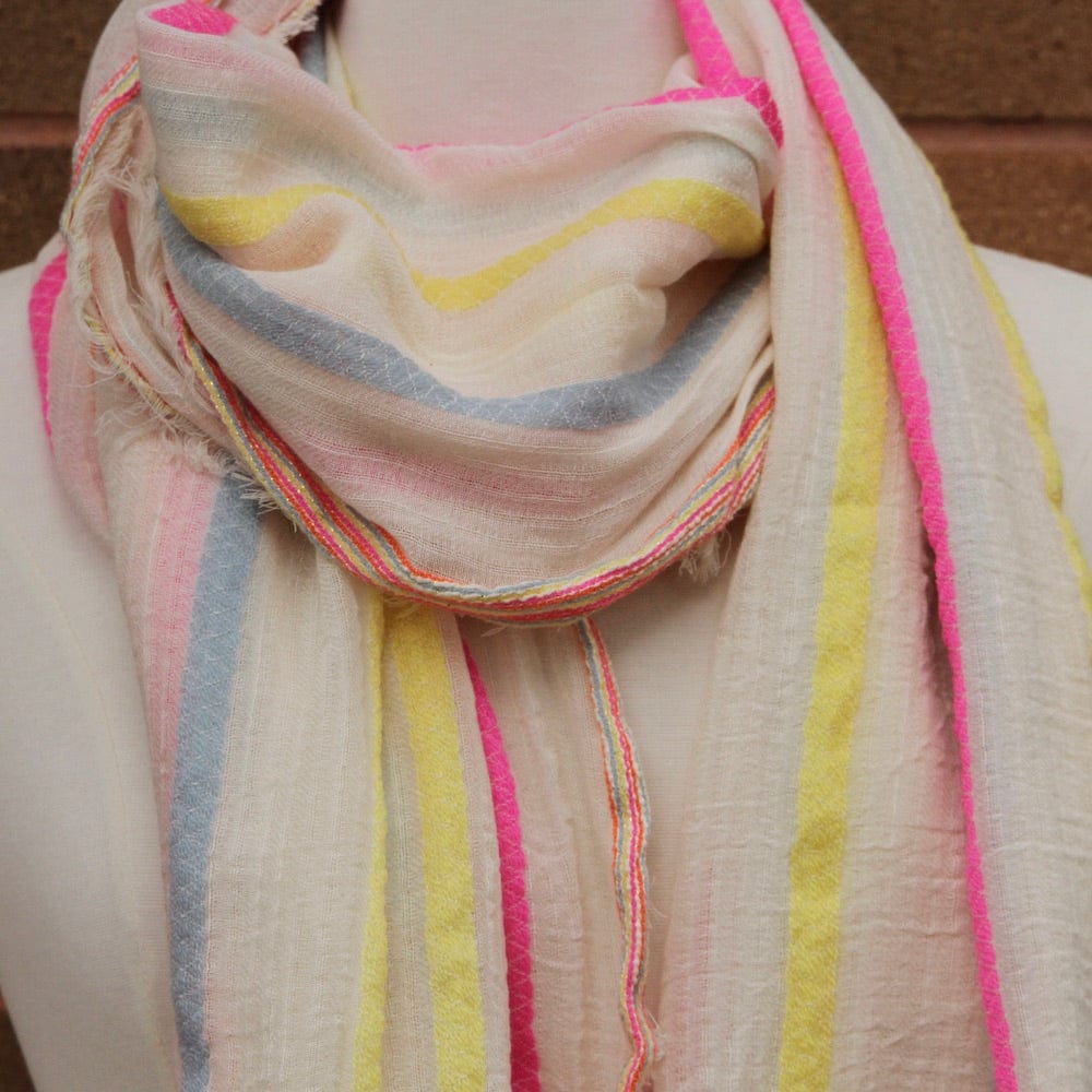 SCRF Ivory With Bright Colored Stripes Cotton Scarf