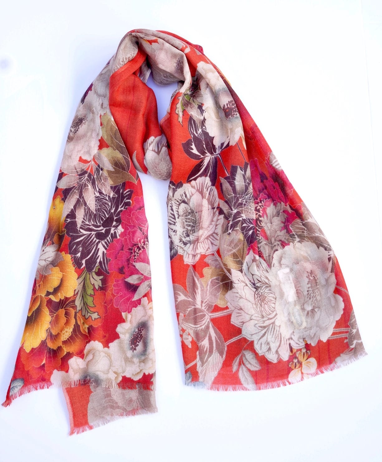 SCRF Lhasa Floral Wool Scarf/Wrap Orange