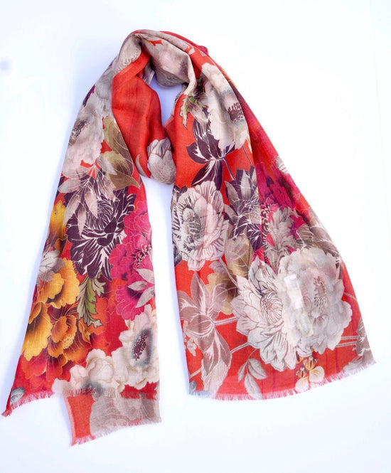 SCRF Lhasa Floral Wool Scarf/Wrap Orange