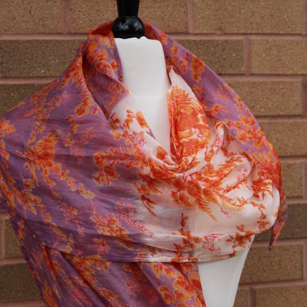 SCRF Lilac and Orange with Roses Silk Scarf