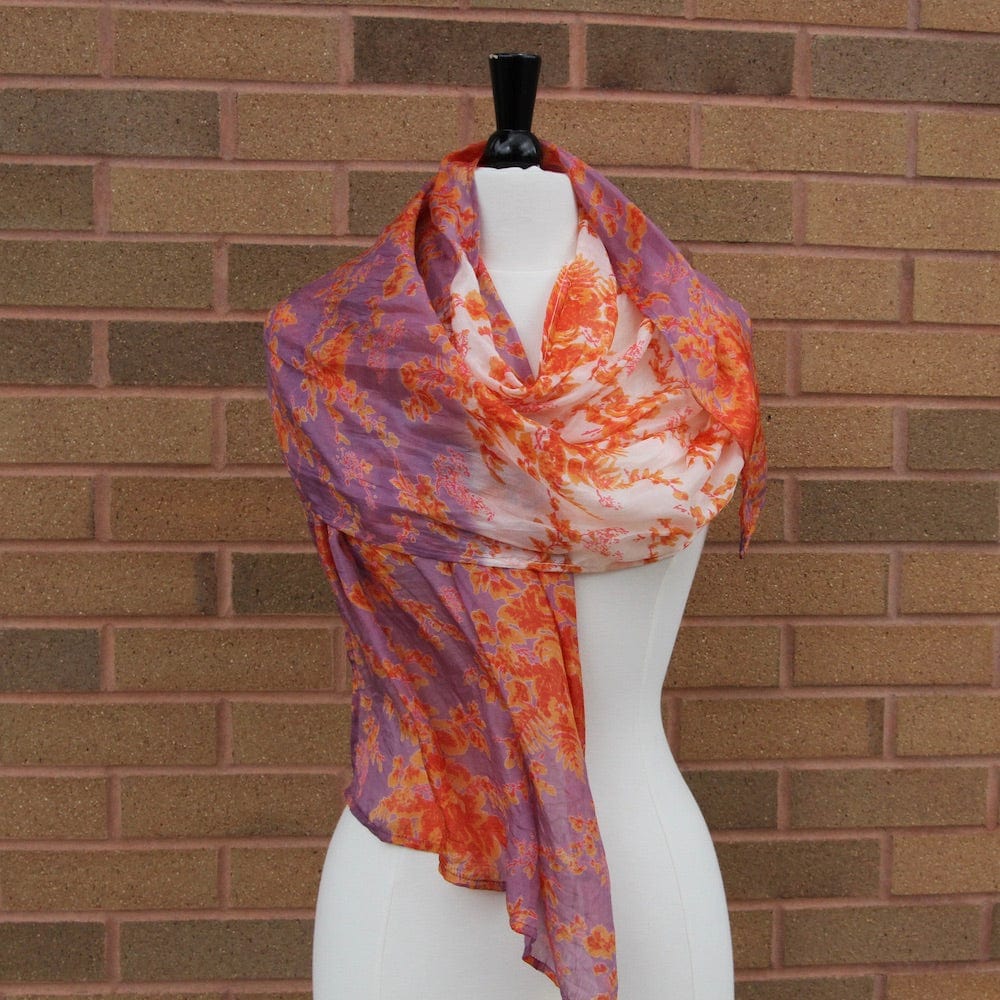 SCRF Lilac and Orange with Roses Silk Scarf