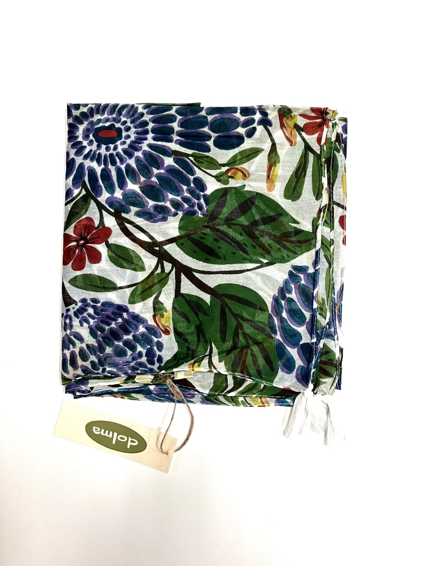 SCRF Olive Navy Hand Printed Cotton Stole with Tassels Scarf