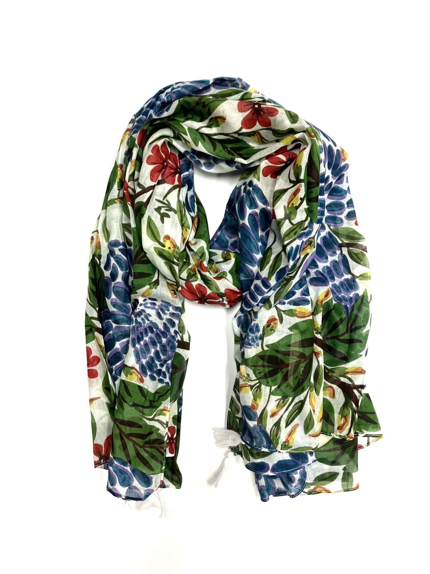 SCRF Olive Navy Hand Printed Cotton Stole with Tassels Scarf